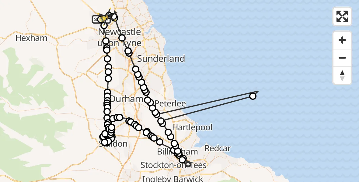Flight route map: Police Helicopter to Newcastle International Airport, Newcastle International Airport