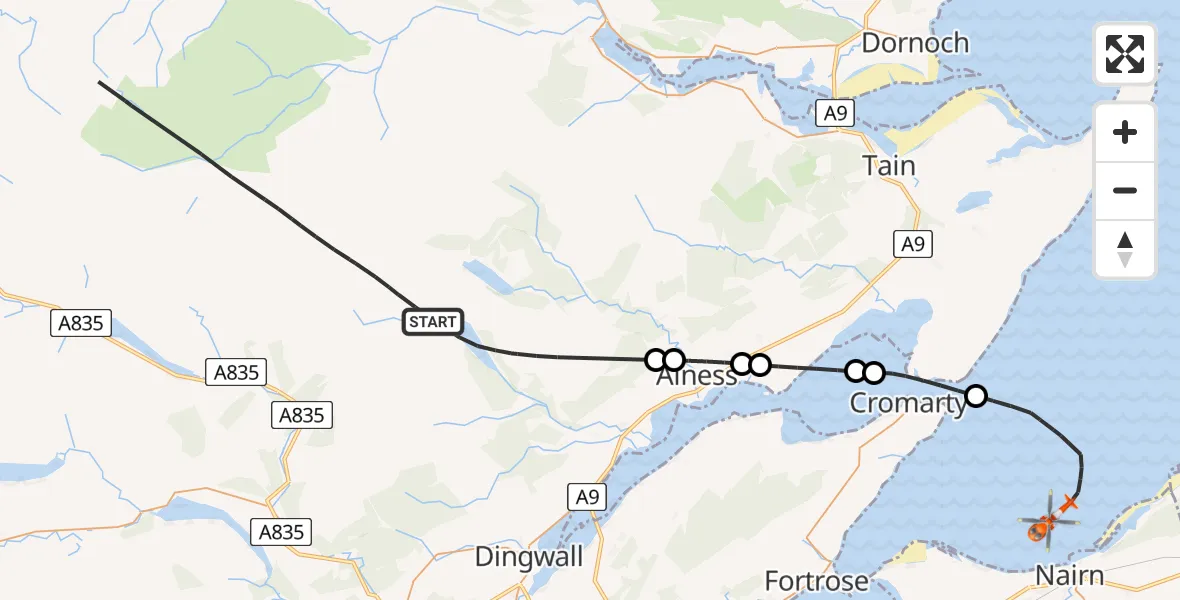 Flight route map: Coastguard Helicopter to North Sea, North Sea