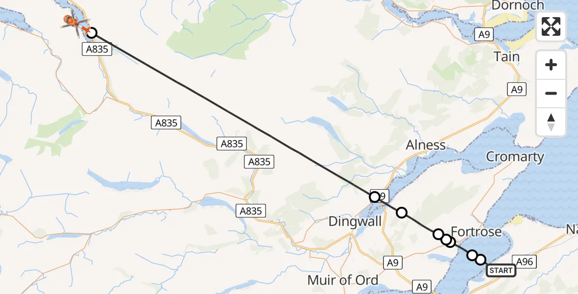 Routekaart van de vlucht: Coastguard Helicopter to Loggie, Loggie