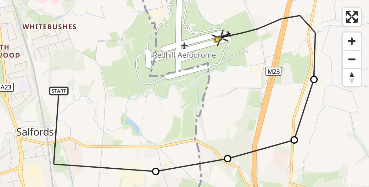 Flight route map: Police Helicopter to Redhill Aerodrome, Redhill Aerodrome