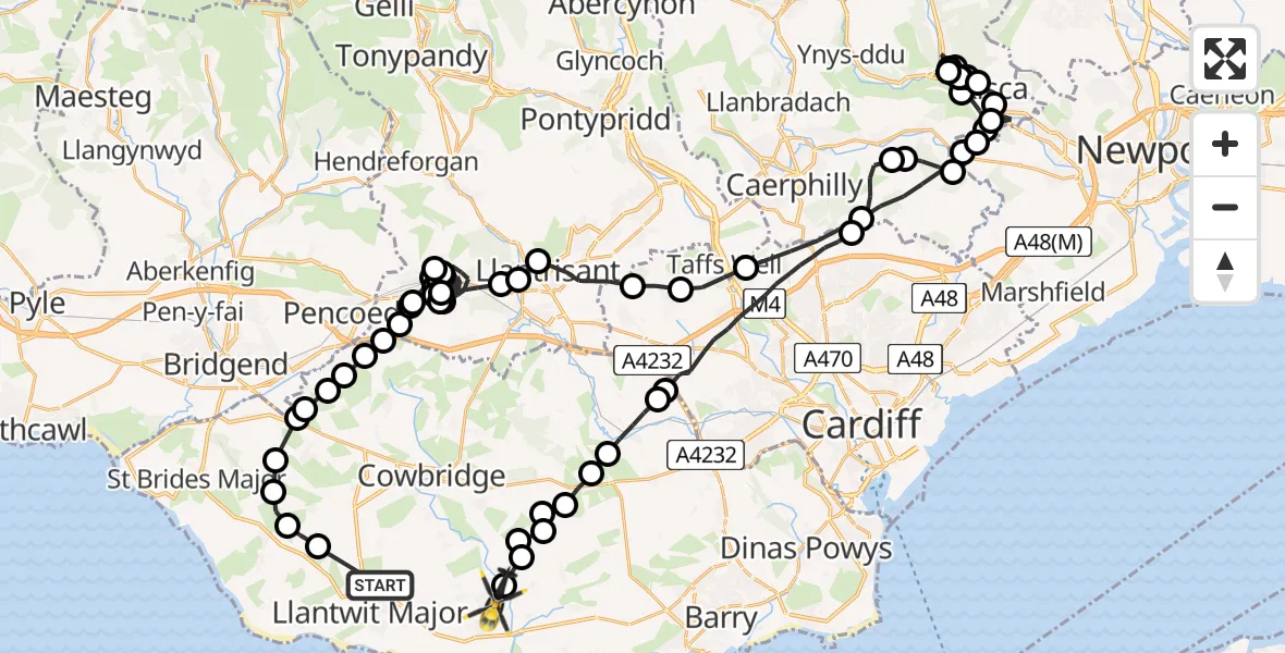 Routekaart van de vlucht: Police Helicopter to St Athan, Golf Club Lane