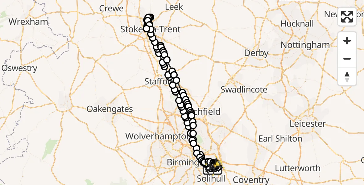 Flight route map: Police Helicopter to Birmingham, Coventry Road