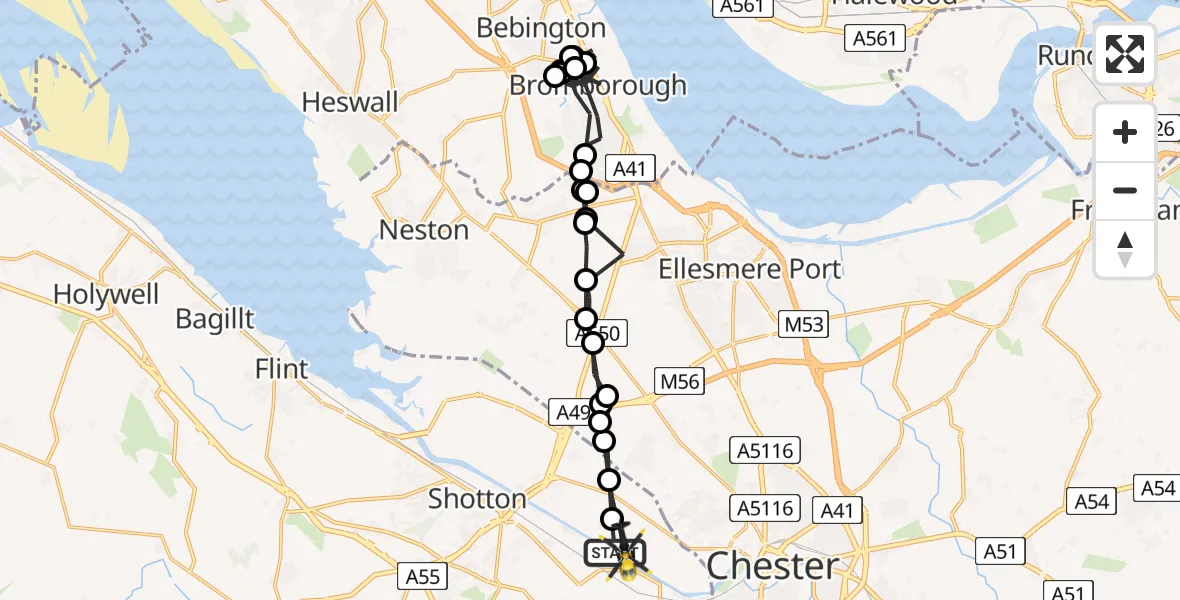 Flight route map: Police Helicopter to Sealand, Deeside Lane