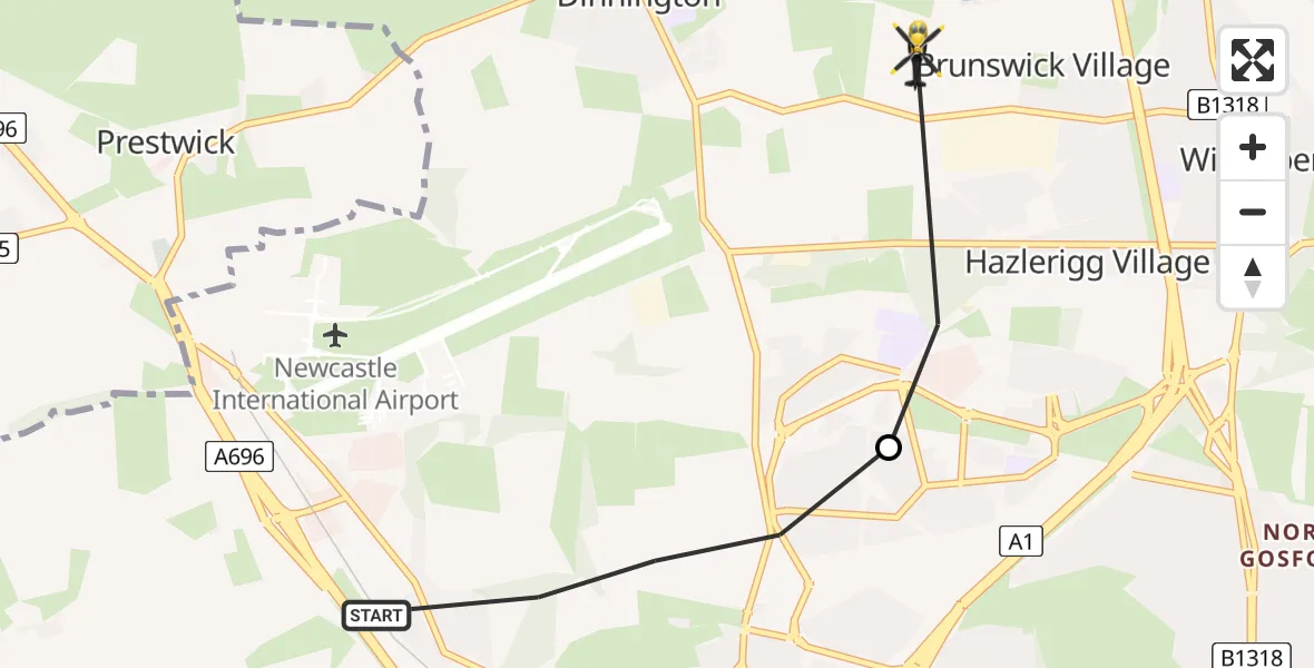 Routekaart van de vlucht: Police Helicopter to Brunswick Village, Sandy Lane