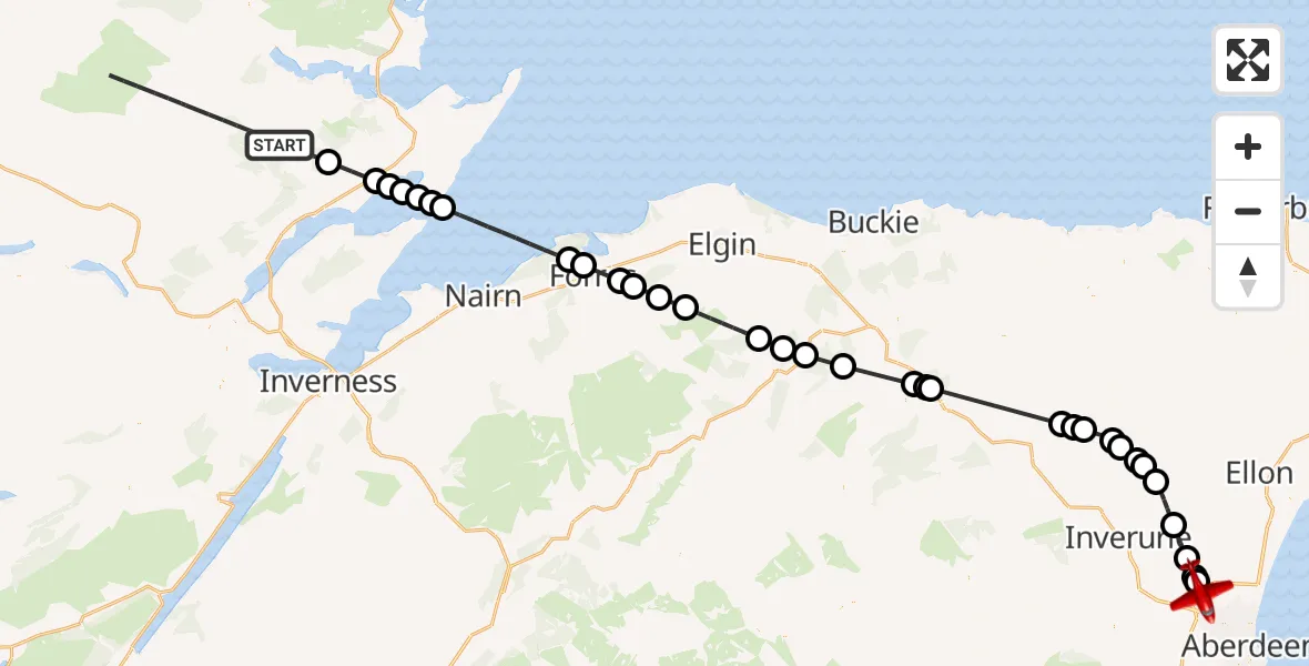 Flight route map: Air Ambulance Aircraft to Aberdeen City, Dyce Drive