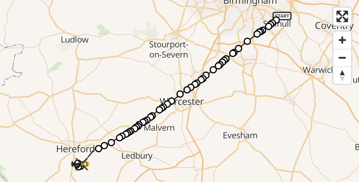 Routekaart van de vlucht: Police Helicopter to Bullinghope, Watery Lane