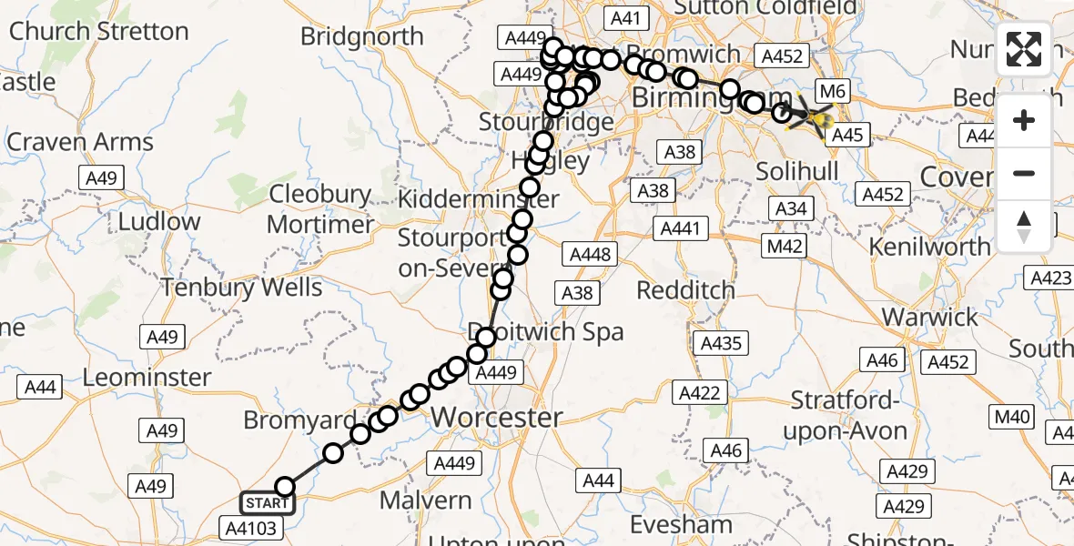 Routekaart van de vlucht: Police Helicopter to Garretts Green, Garretts Green