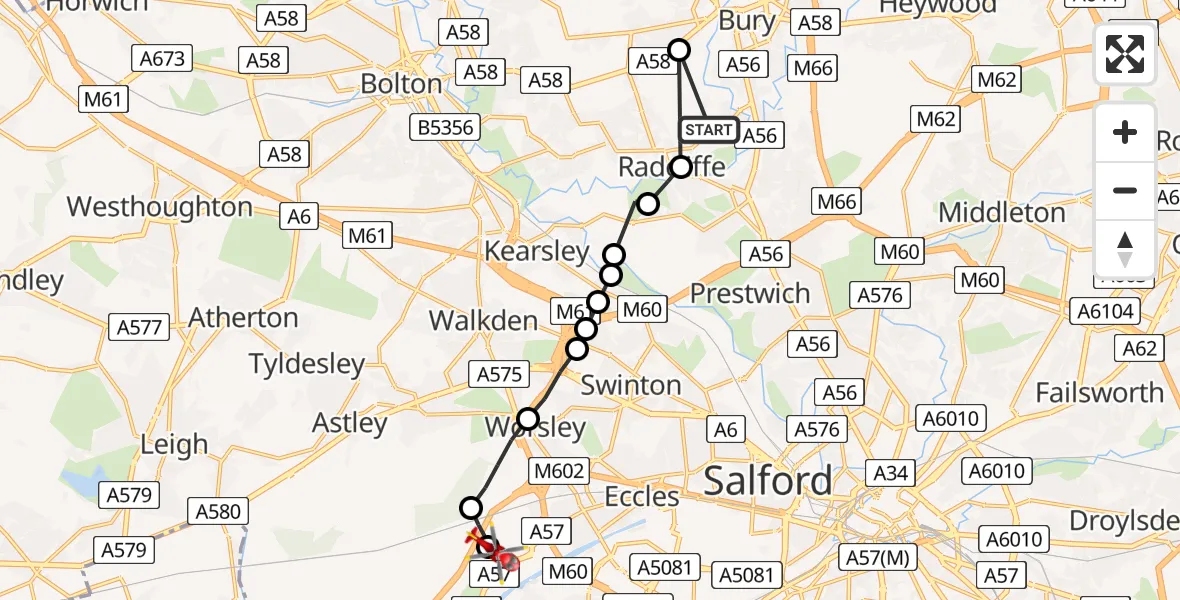 Routekaart van de vlucht: Air Ambulance Helicopter to Manchester Barton Aerodrome, Manchester Barton Aerodrome