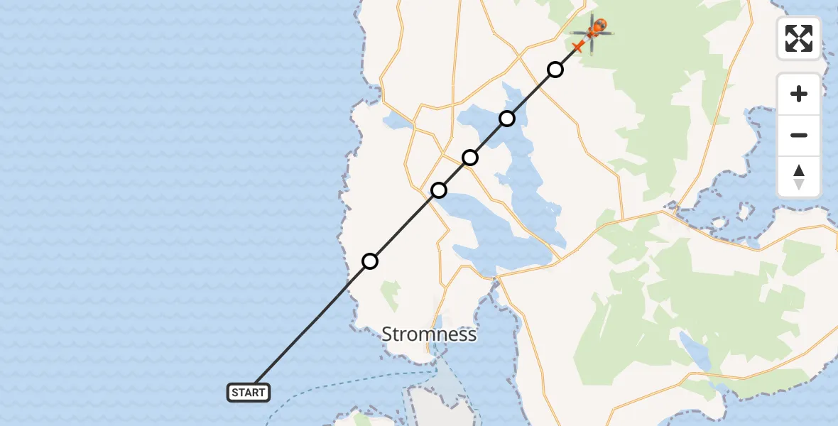 Routekaart van de vlucht: Coastguard Helicopter to Dounby, North Atlantic Ocean