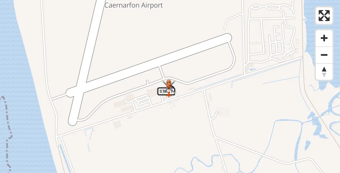 Flight path map showing Coastguard Helicopter route from Caernarfon Airport to Caernarfon Airport