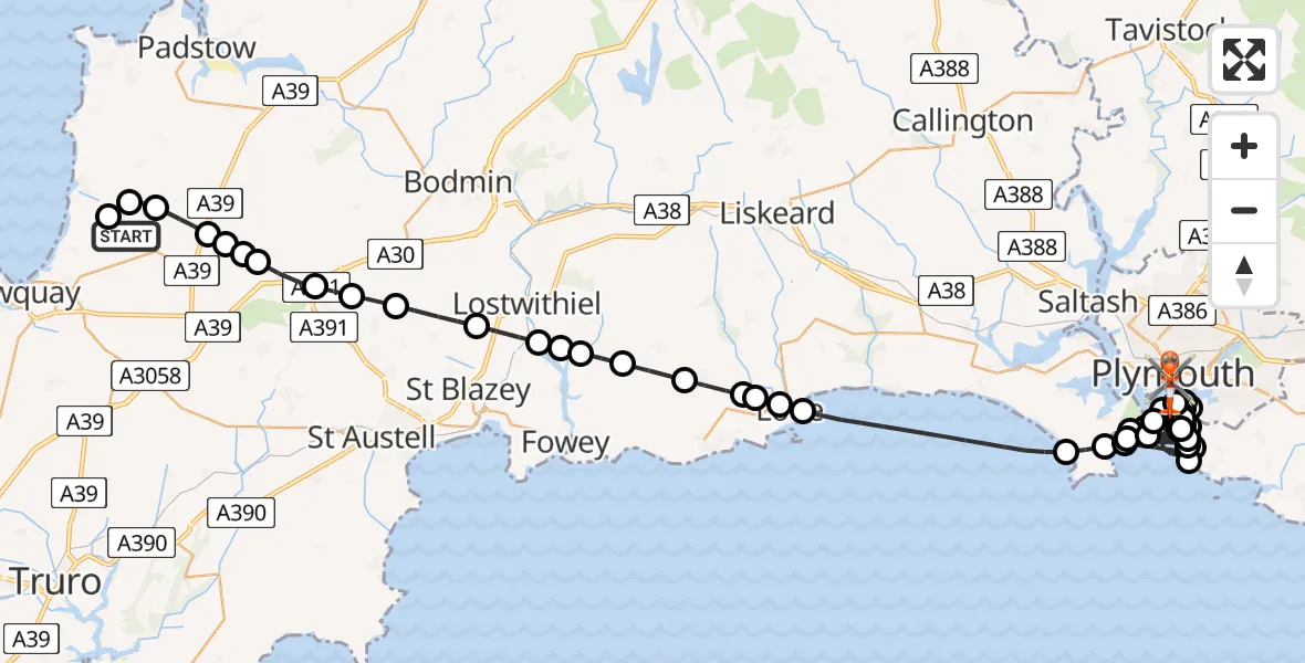 Routekaart van de vlucht: Coastguard Helicopter to Plymouth, Promenade