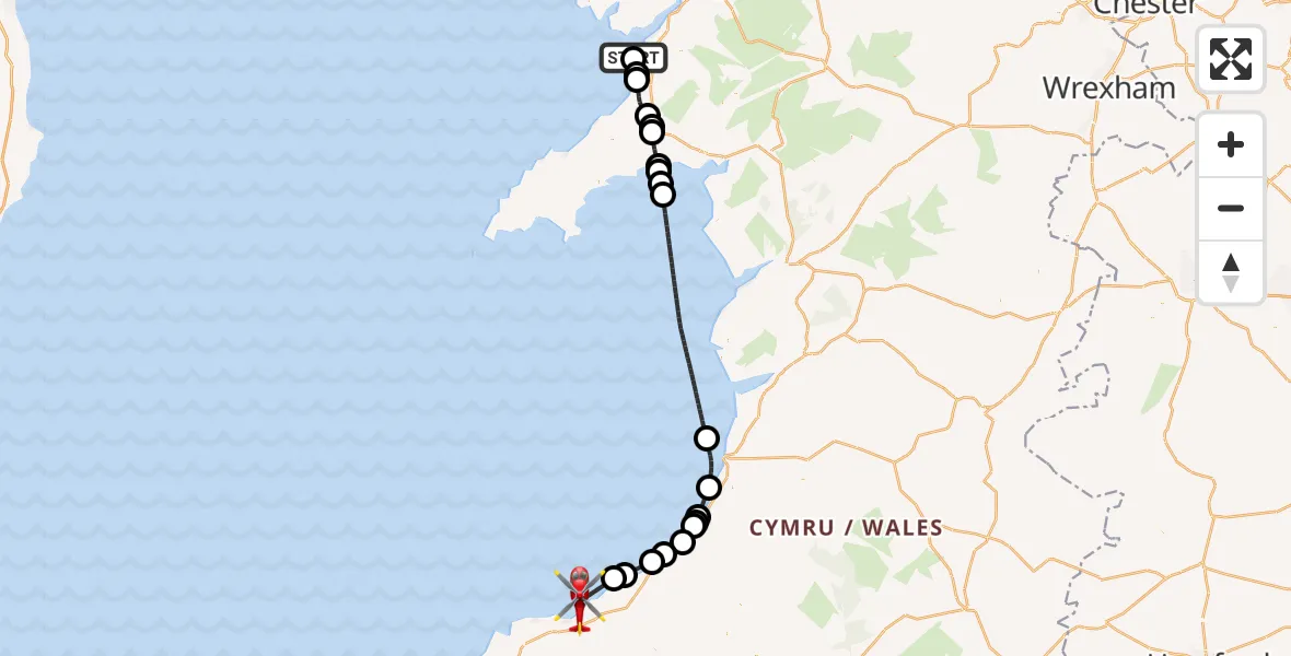 Routekaart van de vlucht: Air Ambulance Helicopter to Llangrannog, Llangrannog