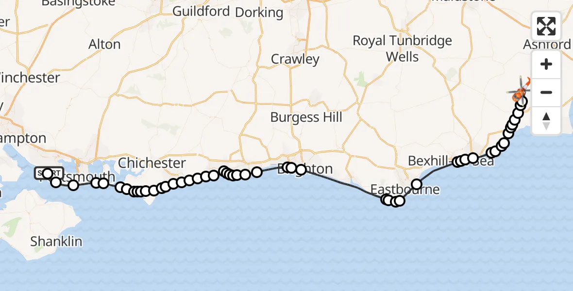 Routekaart van de vlucht: Coastguard Helicopter to Appledore, Appledore Road