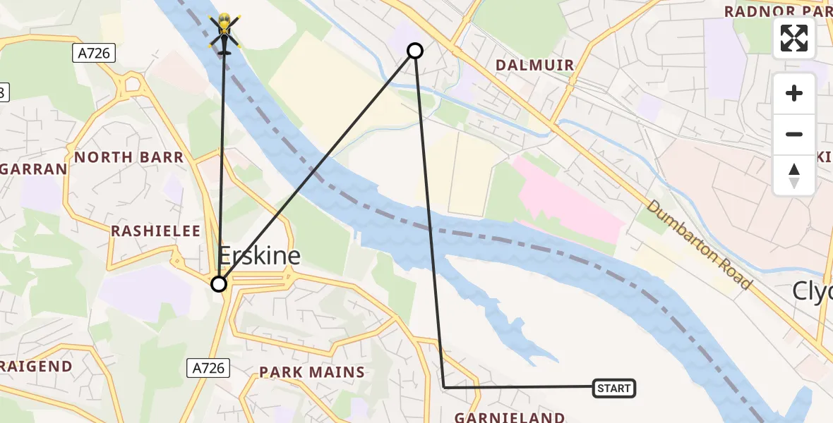 Flight route map: Police Helicopter to Erskine, A726