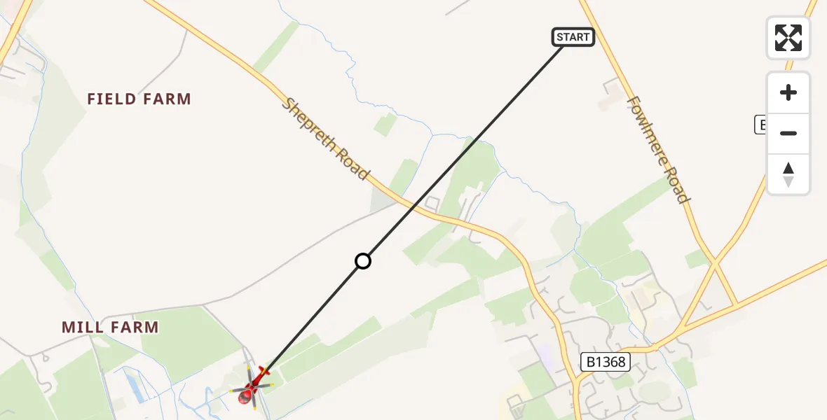 Routekaart van de vlucht: Air Ambulance Helicopter to Fowlmere, Boardwalk