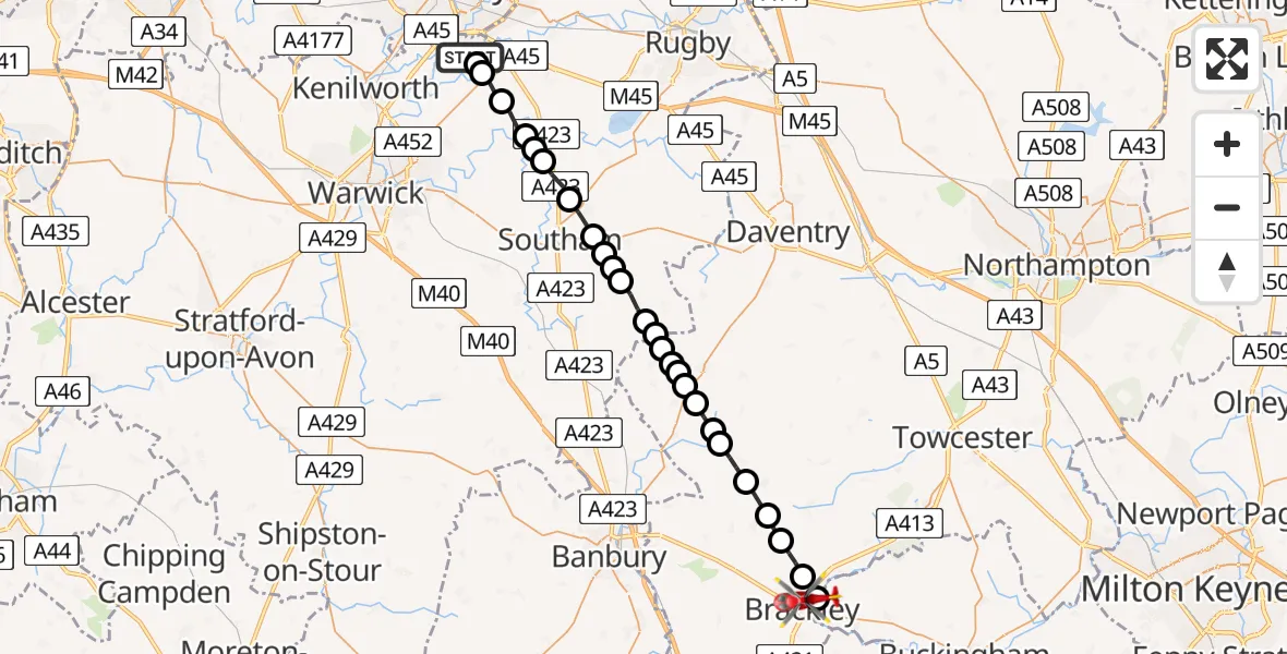 Routekaart van de vlucht: Air Ambulance Helicopter to Brackley, St. Peter's Road