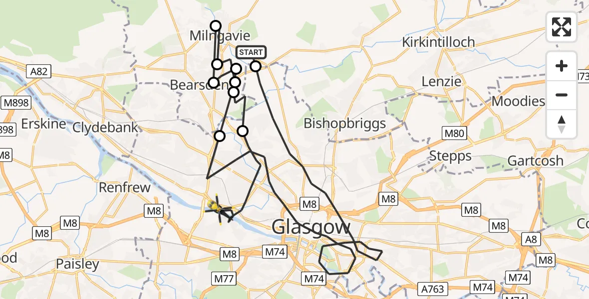Flight route map: Police Helicopter to Glasgow, Meadowside Quay Walk