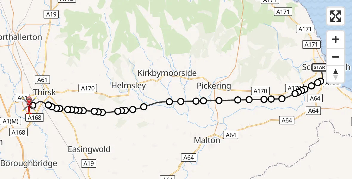 Routekaart van de vlucht: Air Ambulance Helicopter to RAF Topcliffe, RAF Topcliffe