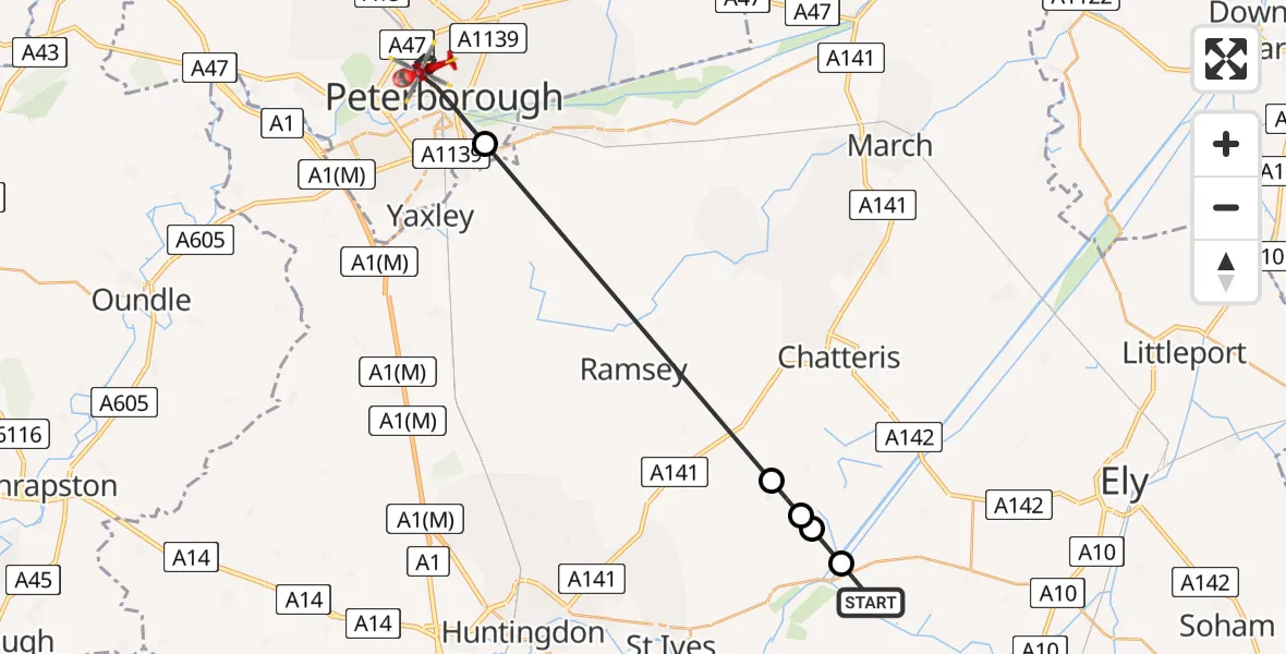 Routekaart van de vlucht: Air Ambulance Helicopter to Peterborough, Westfield Road cycle path