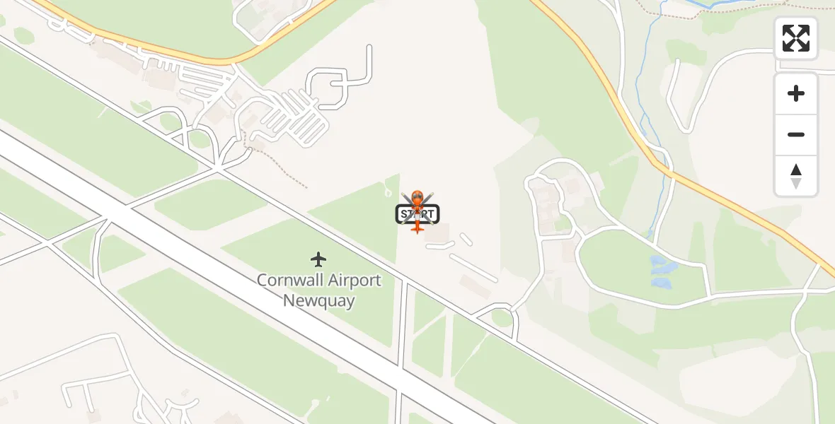 Flight path map showing Coastguard Helicopter route from Cornwall Airport Newquay to Cornwall Airport Newquay