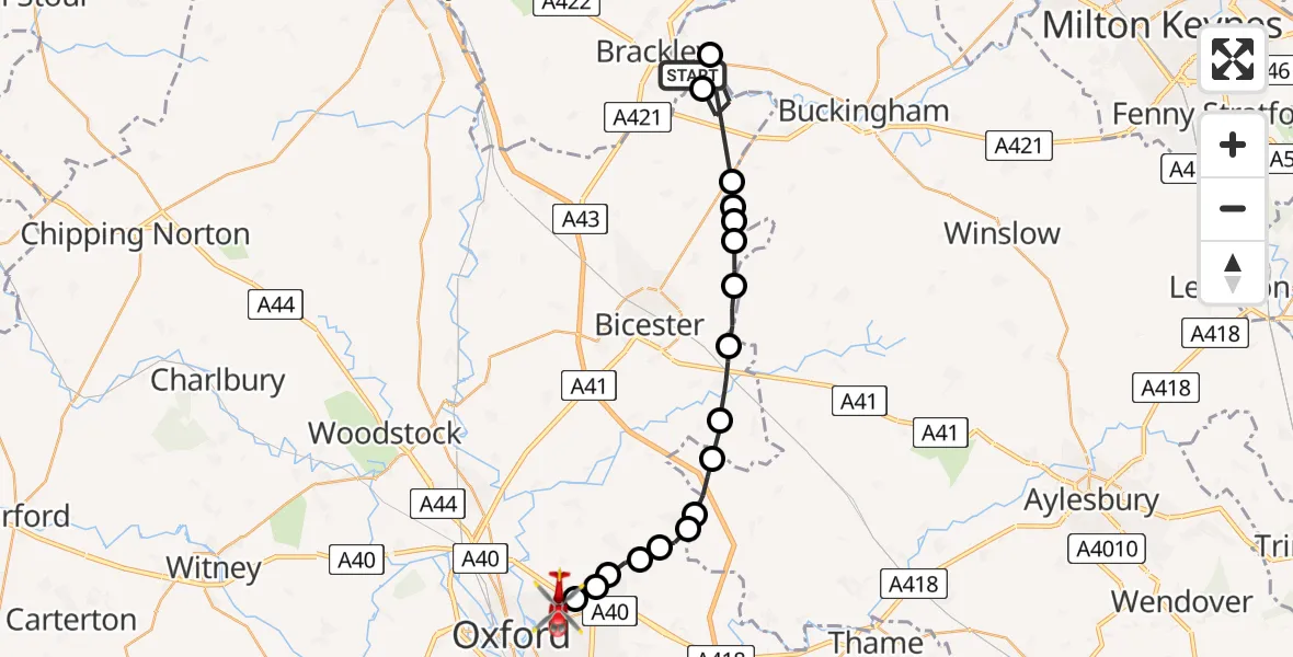 Routekaart van de vlucht: Air Ambulance Helicopter to Oxford, Headley Way