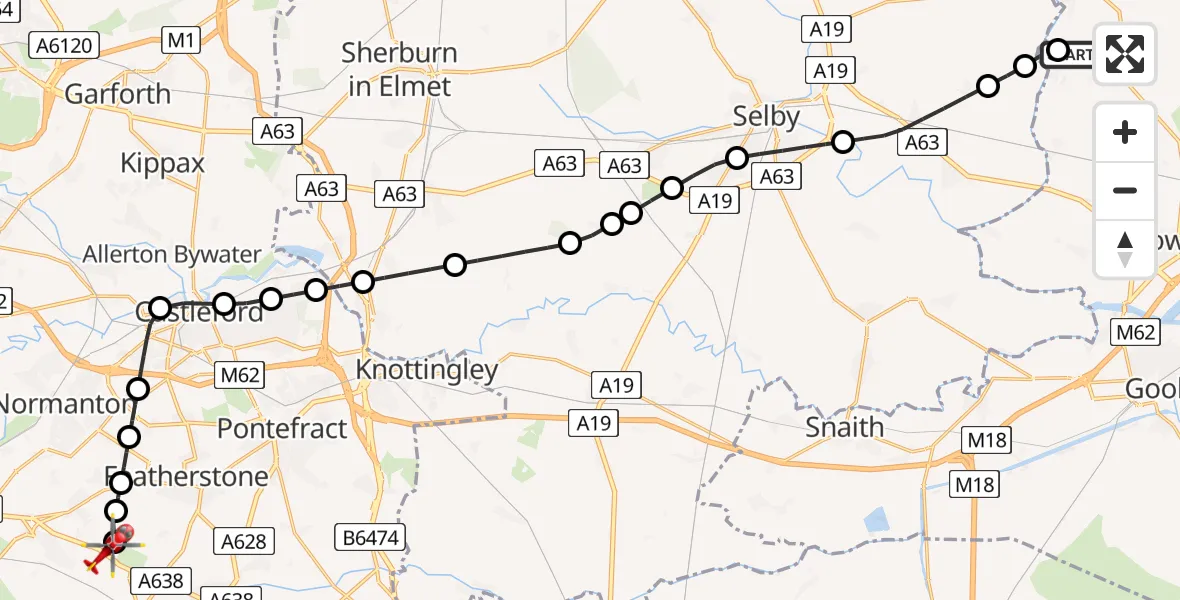 Routekaart van de vlucht: Air Ambulance Helicopter to YAA Nostell Helicopter Port, YAA Nostell Helicopter Port