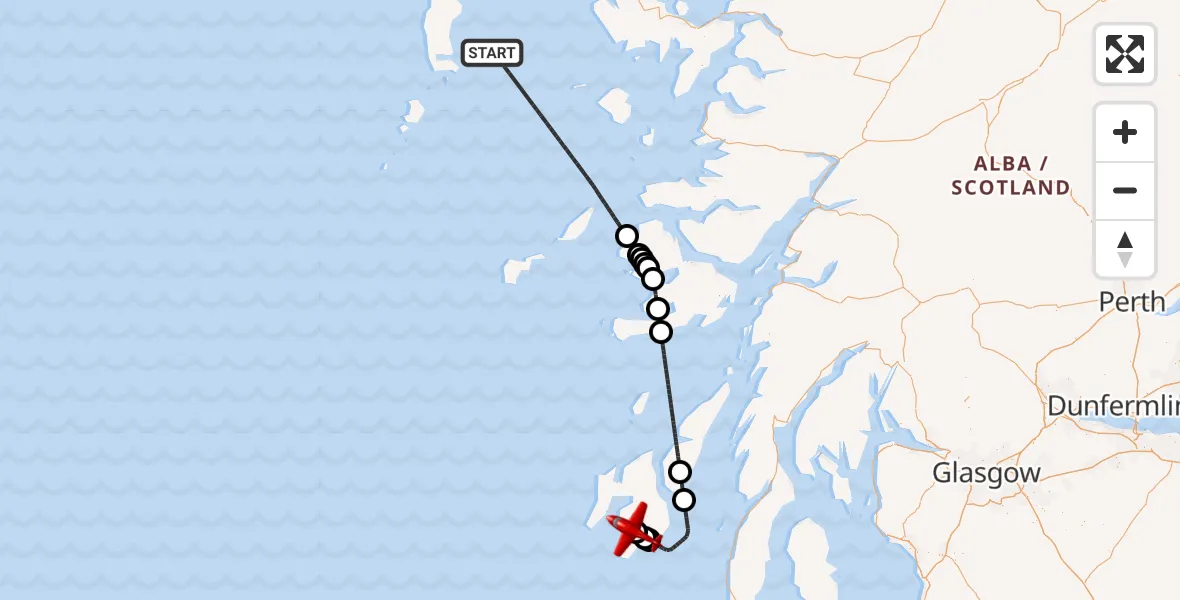 Flight route map: Air Ambulance Aircraft to Glenegedale, Inner Seas
