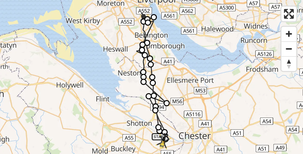 Flight route map: Police Helicopter to Hawarden Airport, Hawarden Airport