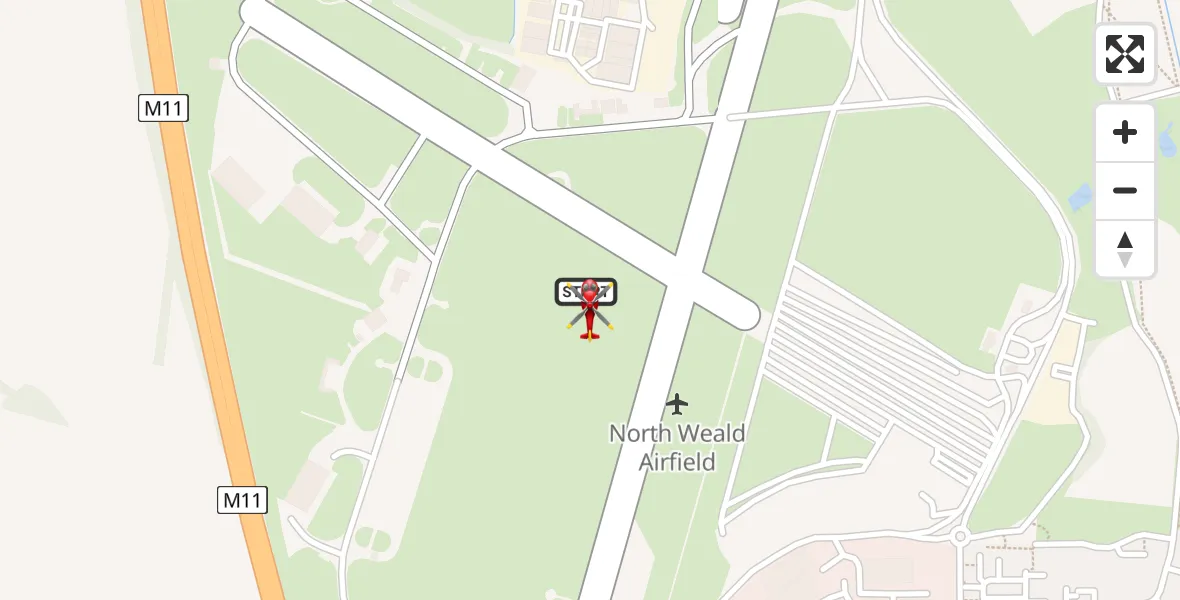 Flight path map showing Air Ambulance Helicopter route from North Weald Airfield to North Weald Airfield