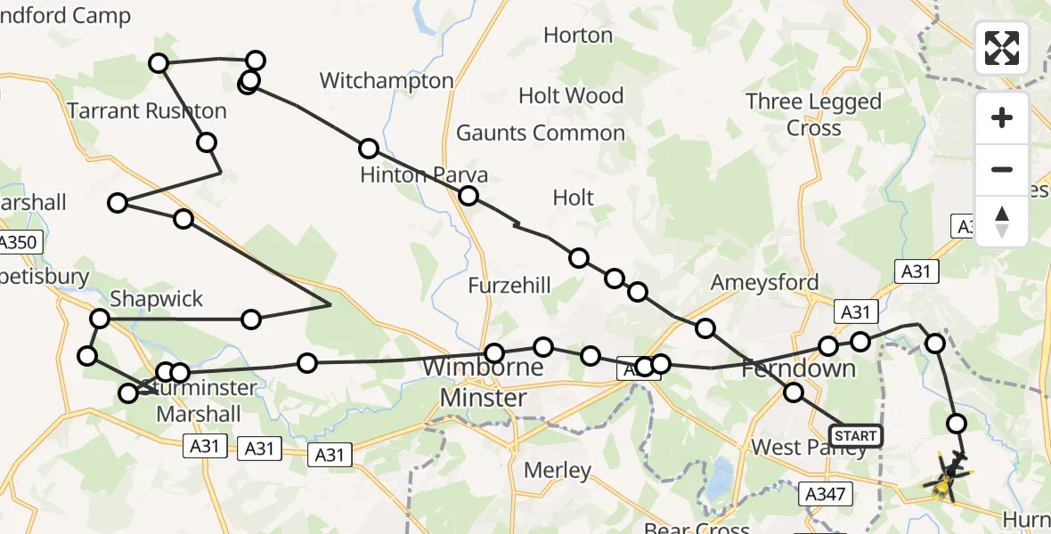 Flight route map: Police Helicopter to Bournemouth Airport, Bournemouth Airport