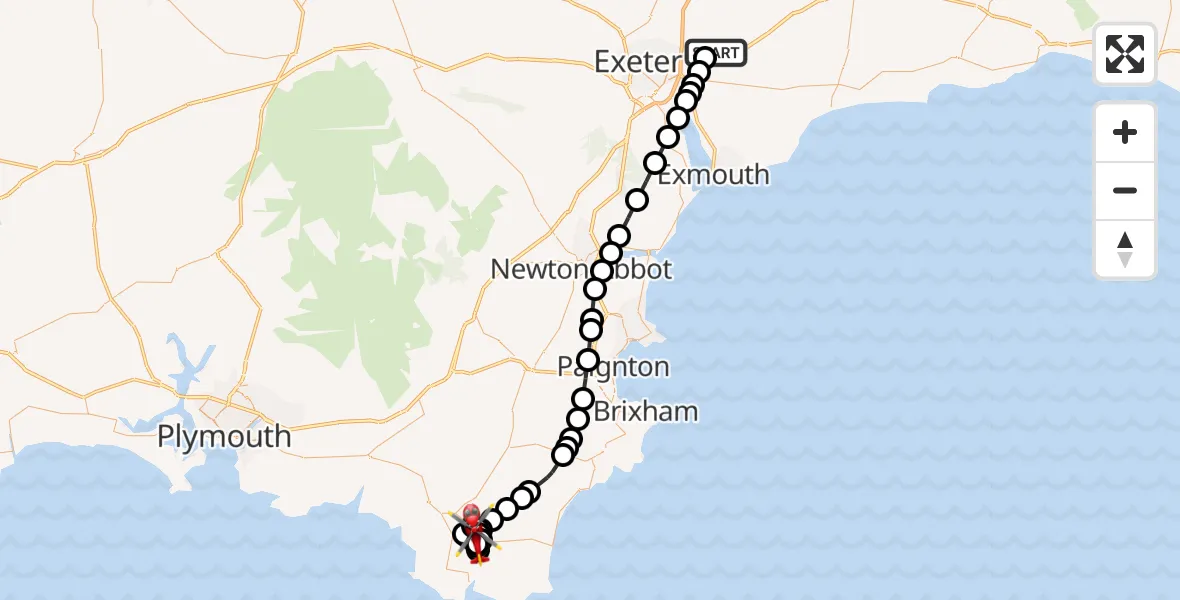 Routekaart van de vlucht: Air Ambulance Helicopter to West Charleton, Culver Park Close