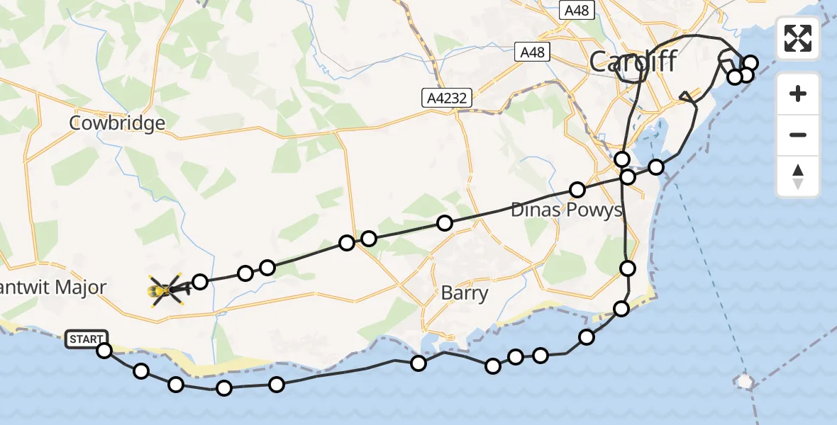 Flight route map: Police Helicopter to MOD St Athan, MOD St Athan