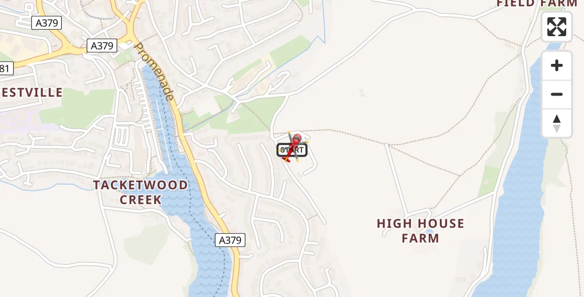 Flight route map: Air Ambulance Helicopter to Kingsbridge, High House Lane