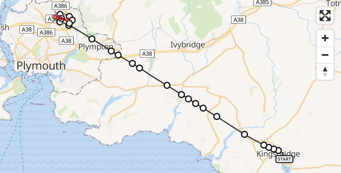 Routekaart van de vlucht: Air Ambulance Helicopter to Derriford Hospital, Derriford Hospital