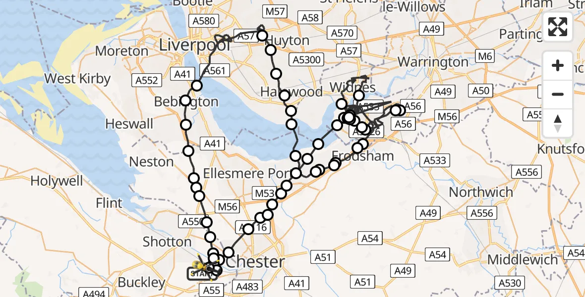 Flight route map: Police Helicopter to Hawarden Airport, Hawarden Airport