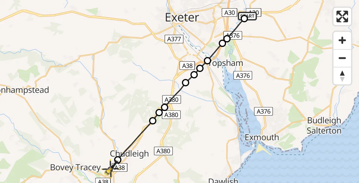 Flight route map: Police Helicopter to Chudleigh Knighton, B3344