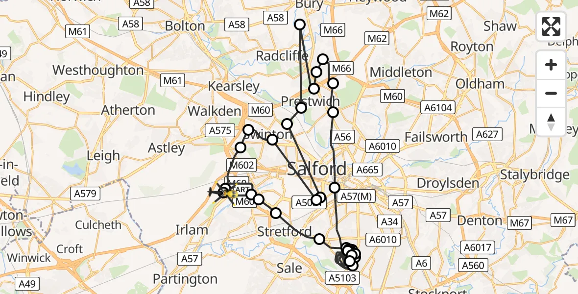 Routekaart van de vlucht: Police Helicopter to Manchester Barton Aerodrome, Manchester Barton Aerodrome