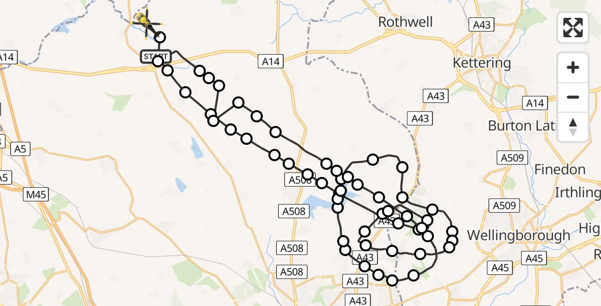 Flight route map: Police Helicopter to Welford, Naseby Road