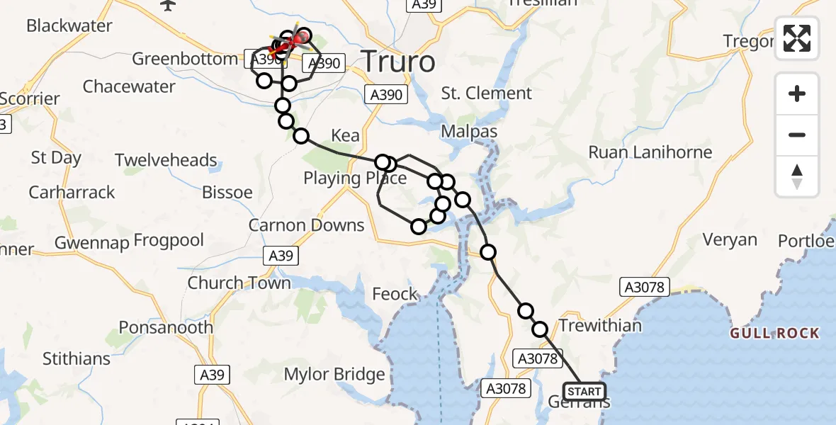 Routekaart van de vlucht: Air Ambulance Helicopter to Treliske Hospital, Treliske Hospital