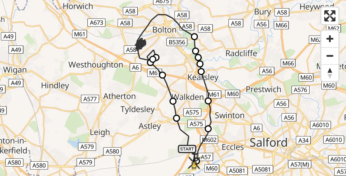 Flight route map: Police Helicopter to Manchester Barton Aerodrome, Manchester Barton Aerodrome