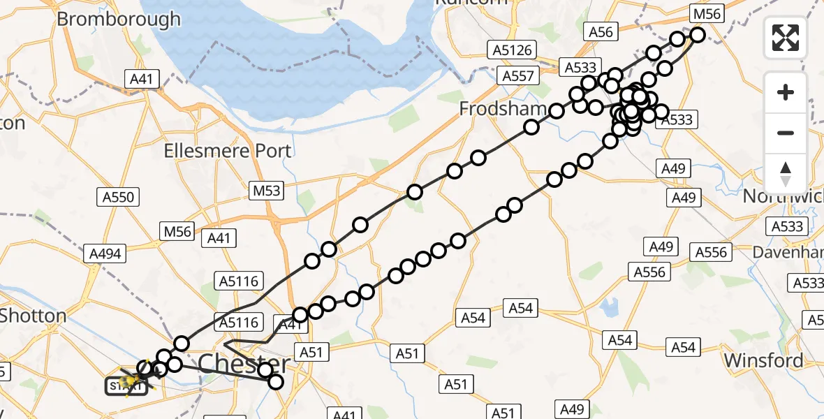 Flight route map: Police Helicopter to Saltney Ferry, B5129