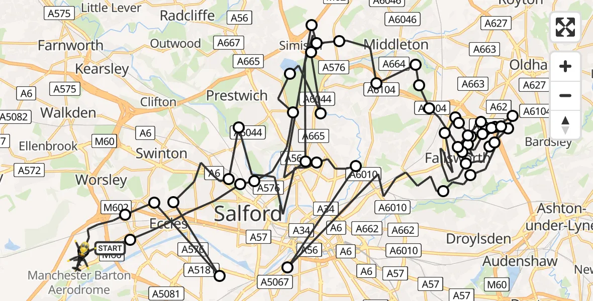 Flight route map: Police Helicopter to Manchester Barton Aerodrome, Manchester Barton Aerodrome
