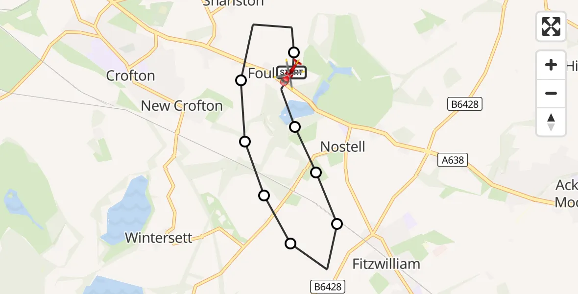 Flight path map showing Air Ambulance Helicopter route from YAA Nostell Helicopter Port to YAA Nostell Helicopter Port