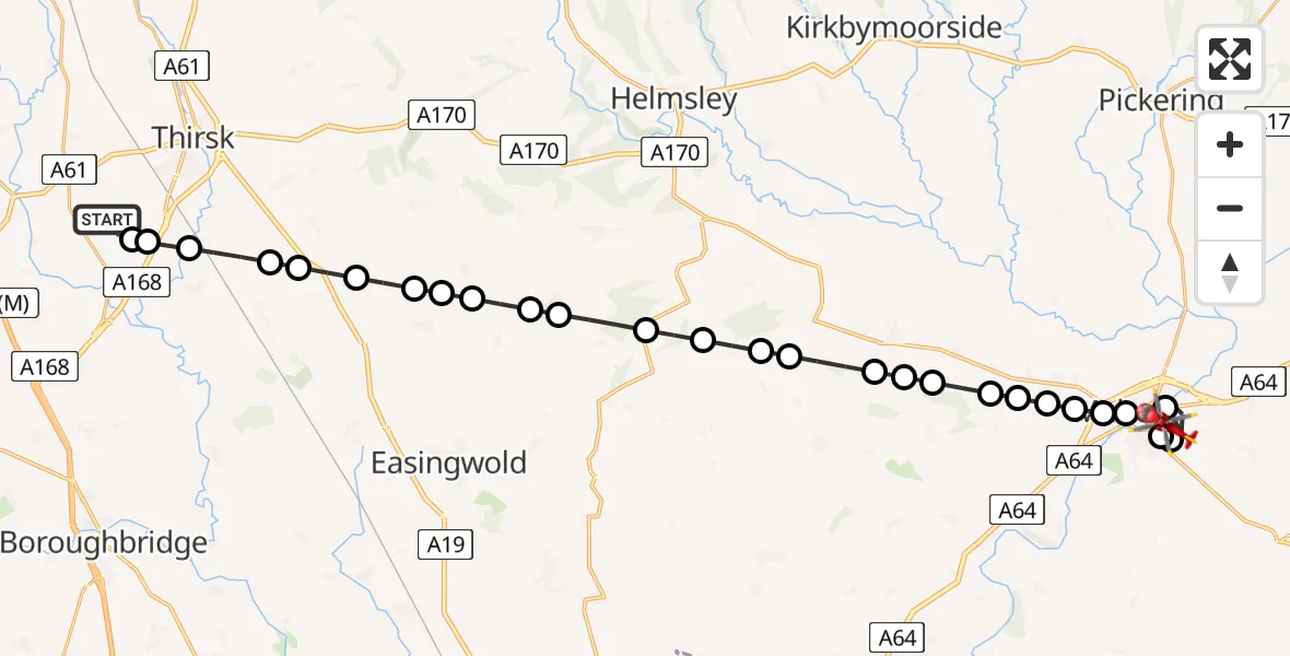Routekaart van de vlucht: Air Ambulance Helicopter to Norton-on-Derwent, Stocks Close