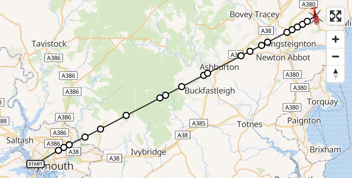 Flight route map: Air Ambulance Helicopter to Luton, Colley Lane