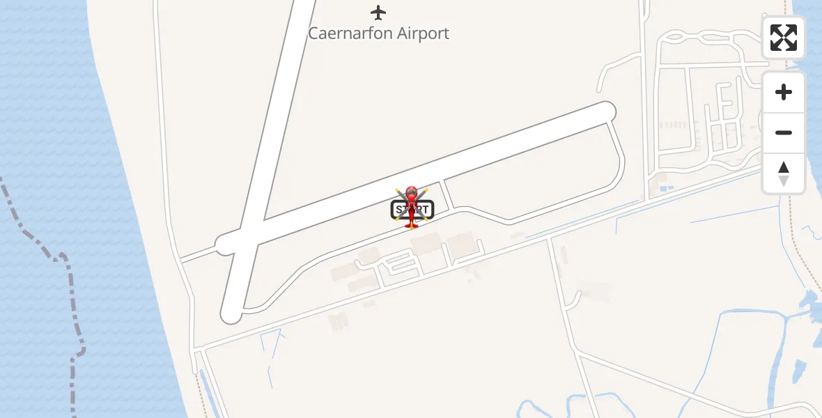 Flight path map showing Air Ambulance Helicopter route from Caernarfon Airport to Caernarfon Airport