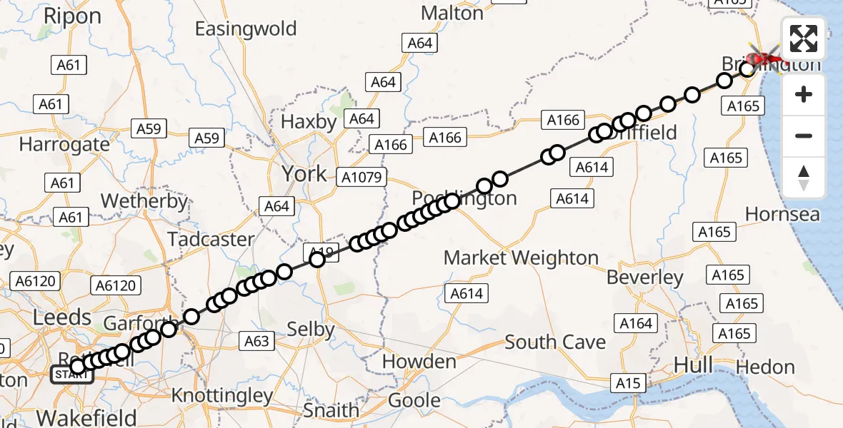 Routekaart van de vlucht: Air Ambulance Helicopter to Bridlington, Moorfield Road