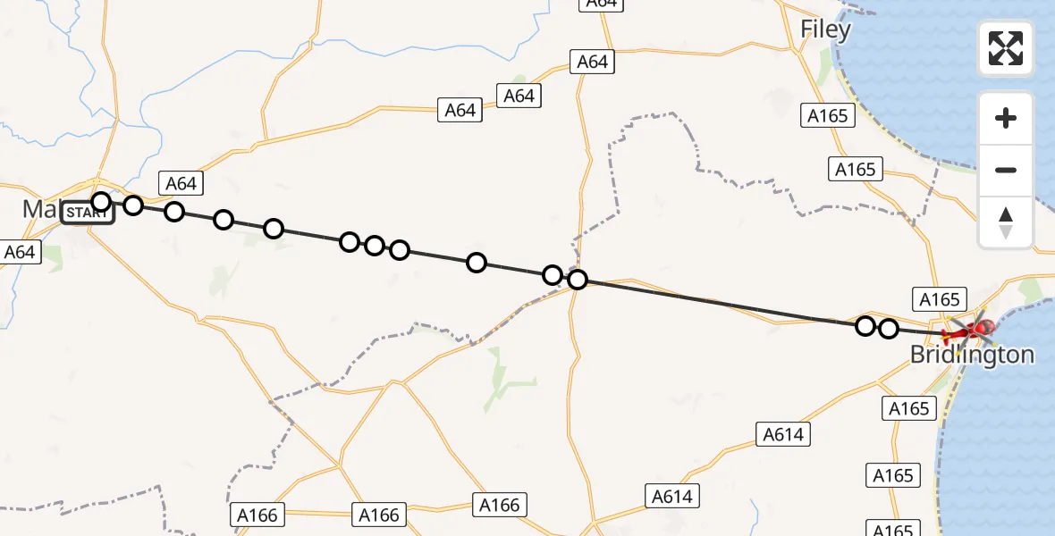 Routekaart van de vlucht: Air Ambulance Helicopter to Bridlington, Saint Thomas Road
