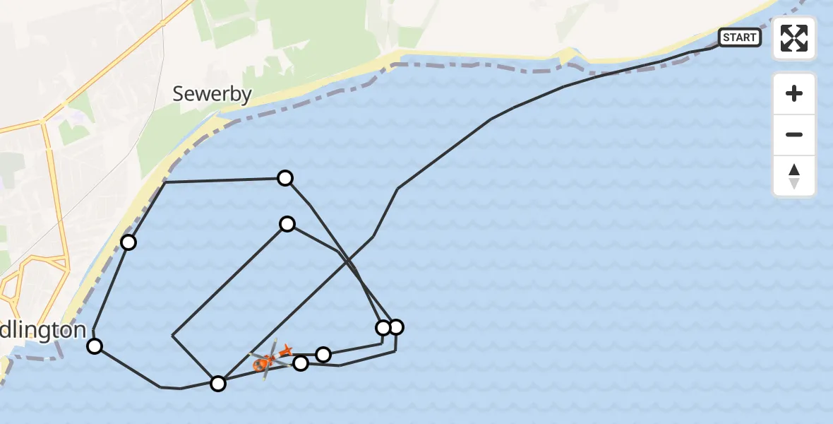 Flight route map: Coastguard Helicopter to Sewerby, Sewerby