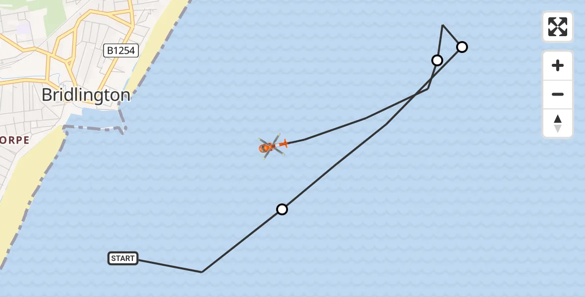 Flight route map: Coastguard Helicopter to Sewerby, Sewerby